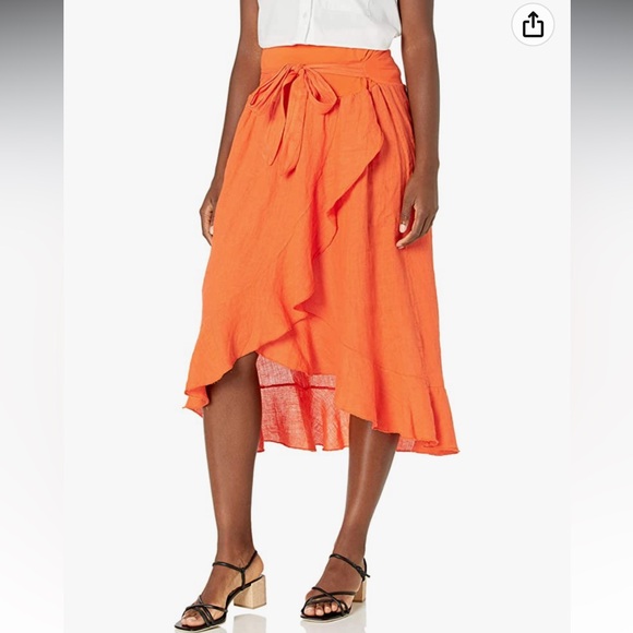 M MADE IN ITALY ORANGE LINEN RUFFLE SKIRT - Picture 5 of 9